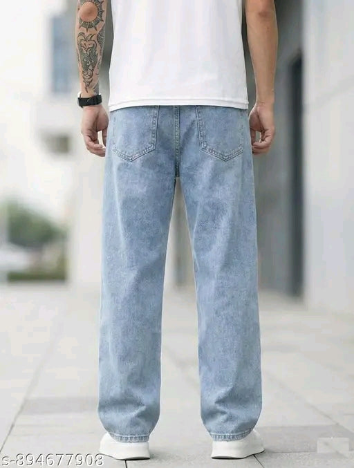 loose fit mid rise light blue denim jeans