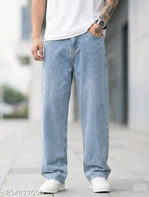 loose fit mid rise light blue denim jeans