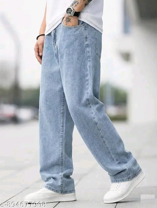 loose fit mid rise light blue denim jeans
