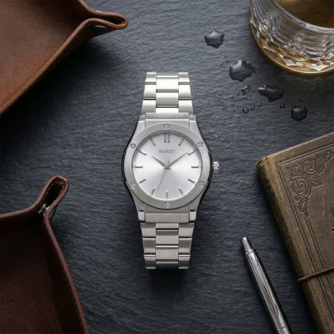 Premium Silver Analog Wrist Watch With Elegant Dial & Metal Strap